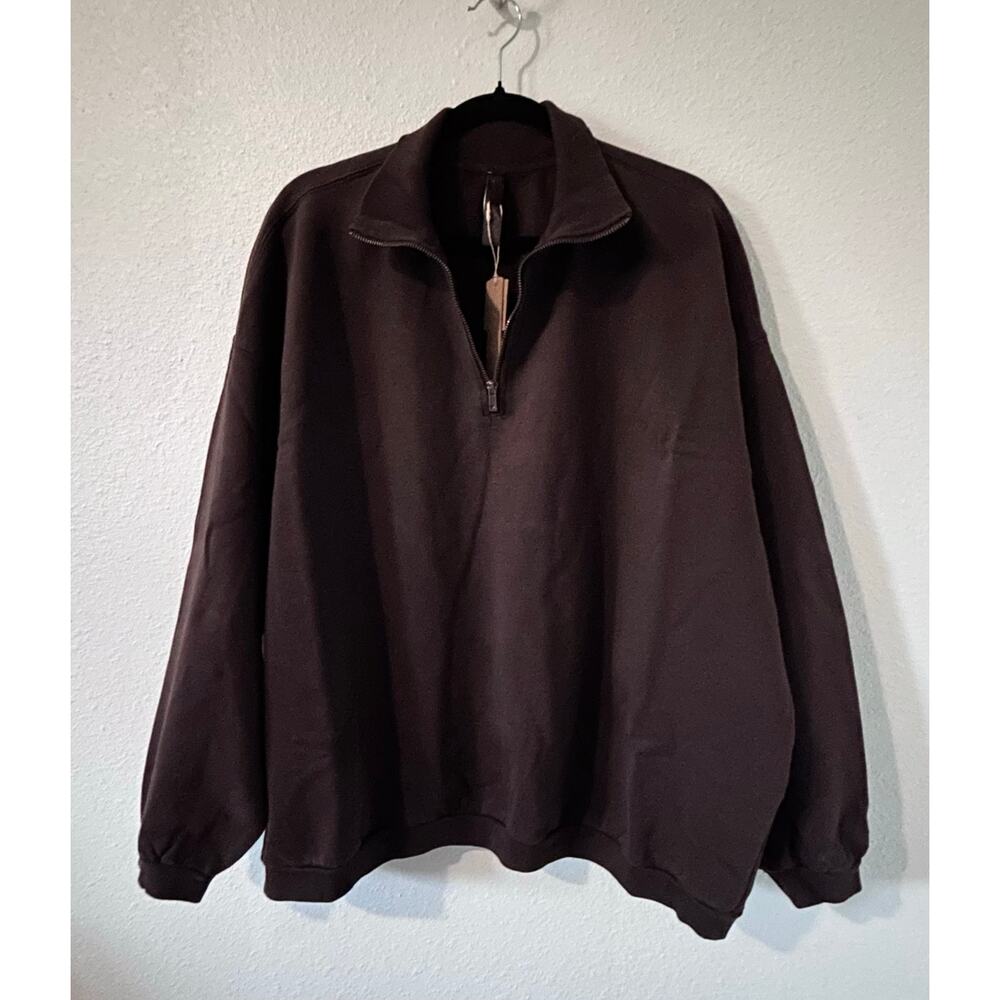 Skims Boyfriend Oversized 1/2 zip fleece pullover.Size 2XL Color Espresso - Picture 4 of 6